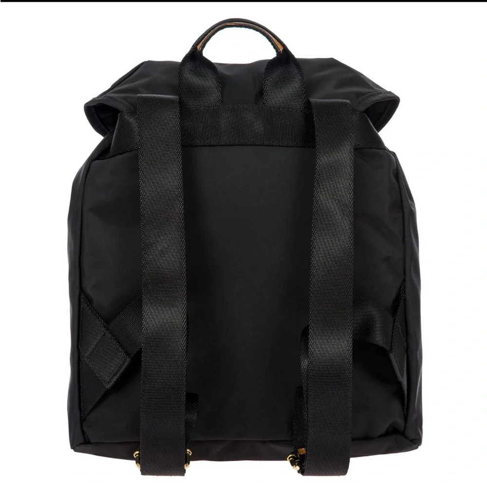 Bric's Black Nylon Backpack with Tan Leather Trim